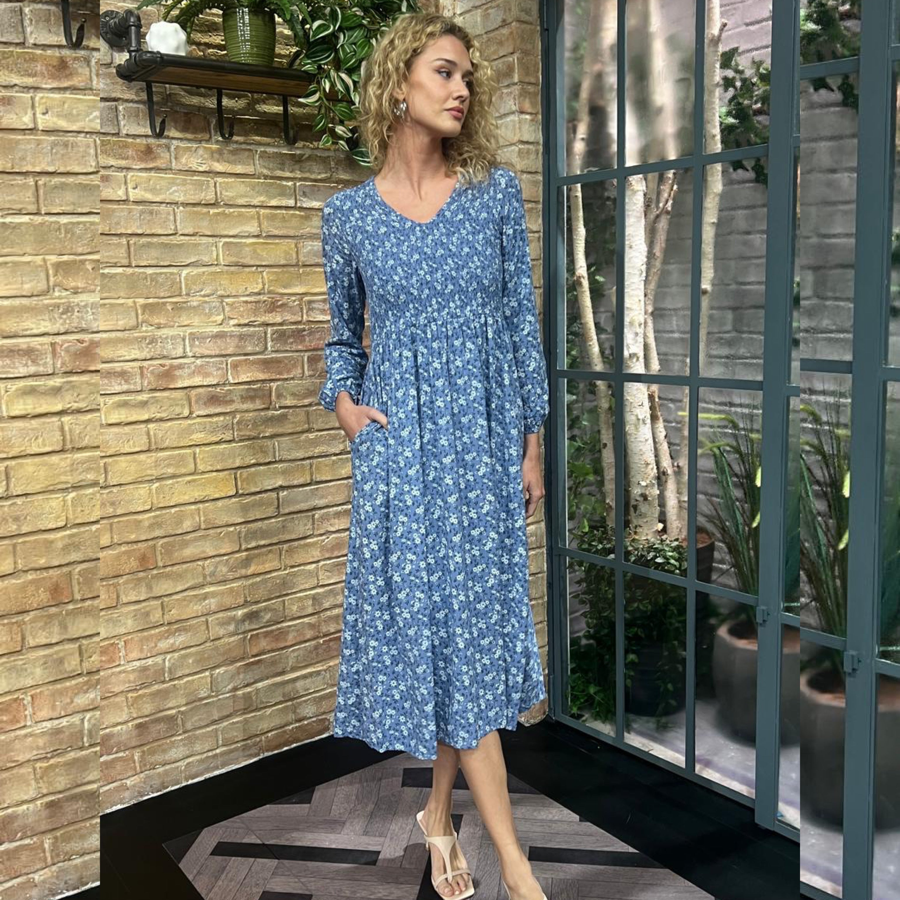 Nadia Dress (Blue Floral)