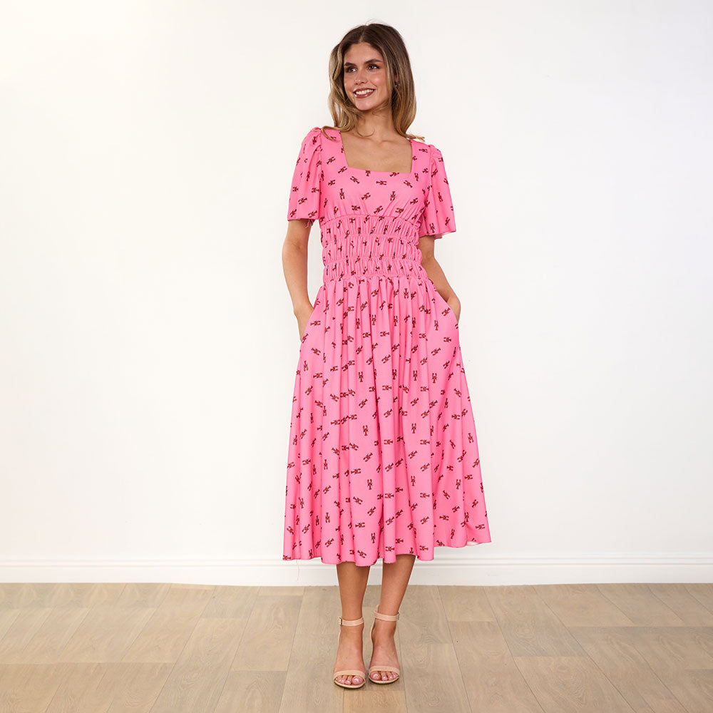 Iris Dress in pink lobster print – women's dress – view 5