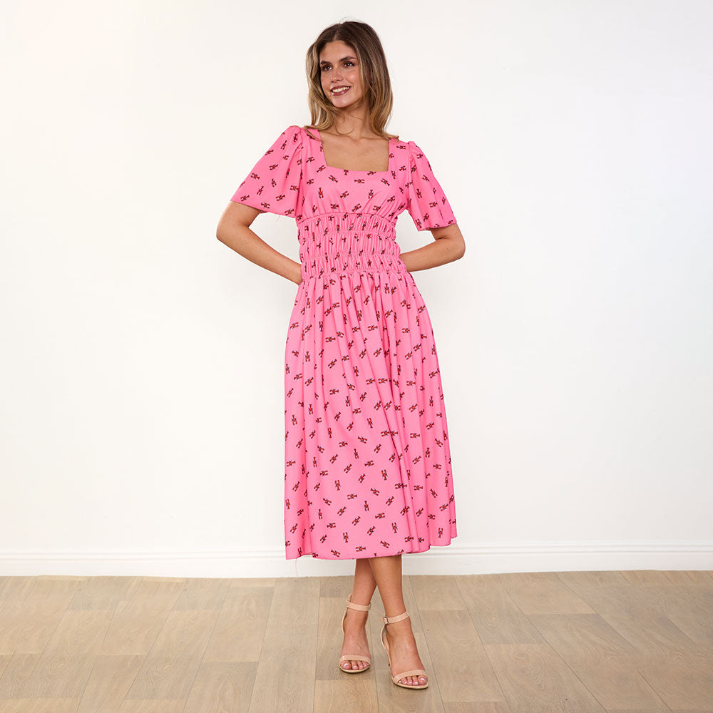 Iris Dress in pink lobster print – women's dress – view 9
