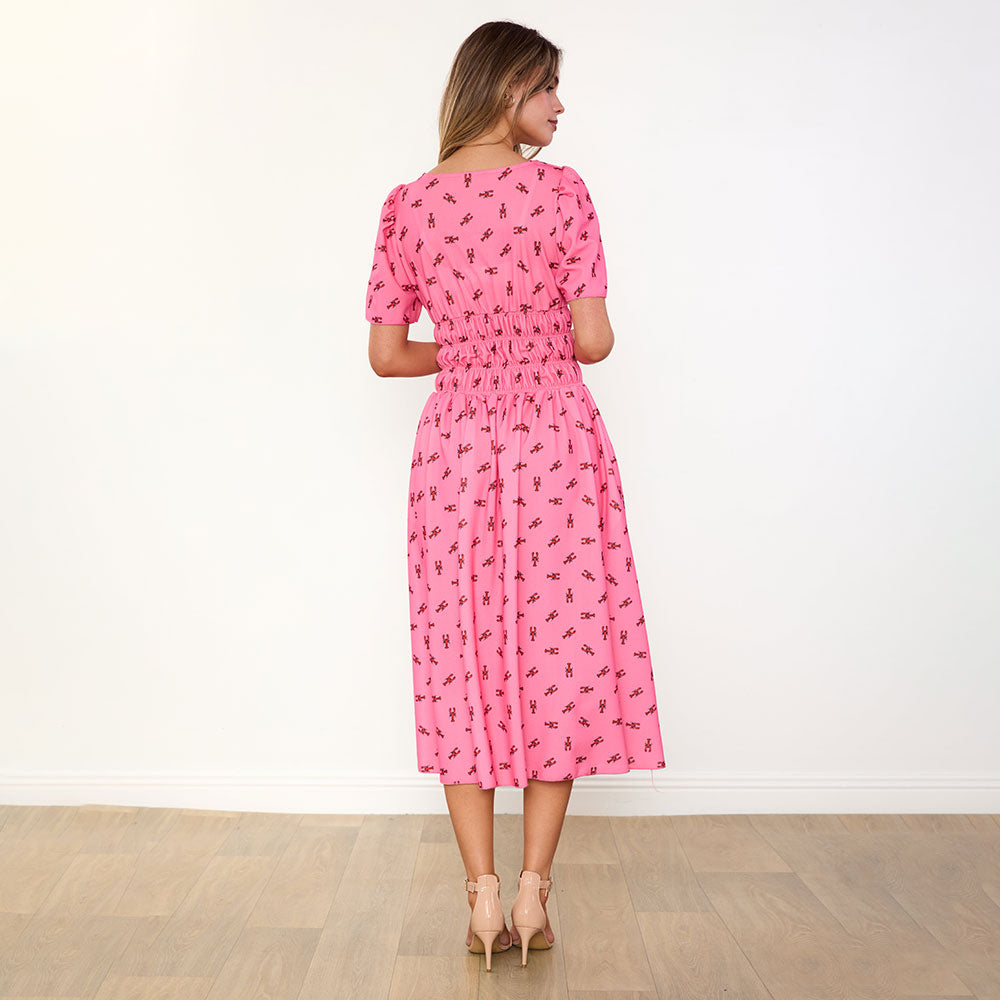 Iris Dress in pink lobster print – women's dress – view 12