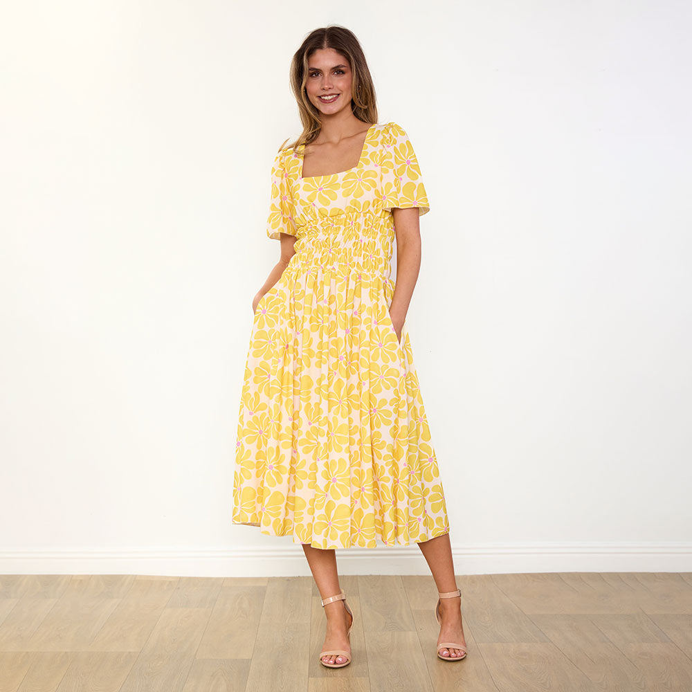 Iris Dress in yellow daisy print – women's dress – view 9