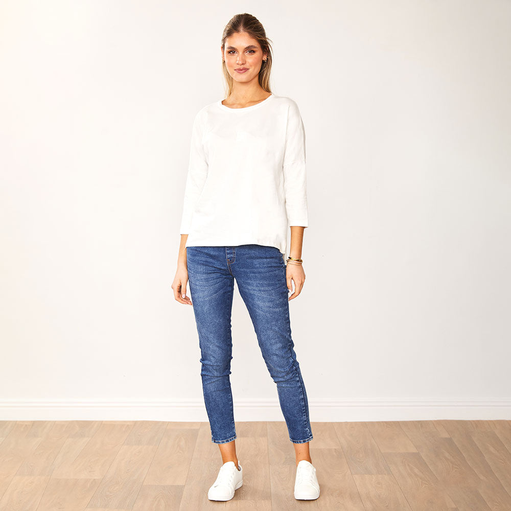 Jasmine Crew Neck Top (White)