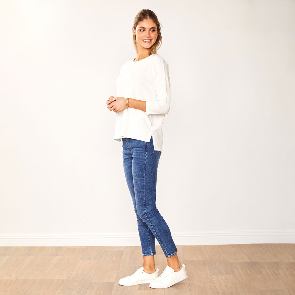 Jasmine Crew Neck Top (White)