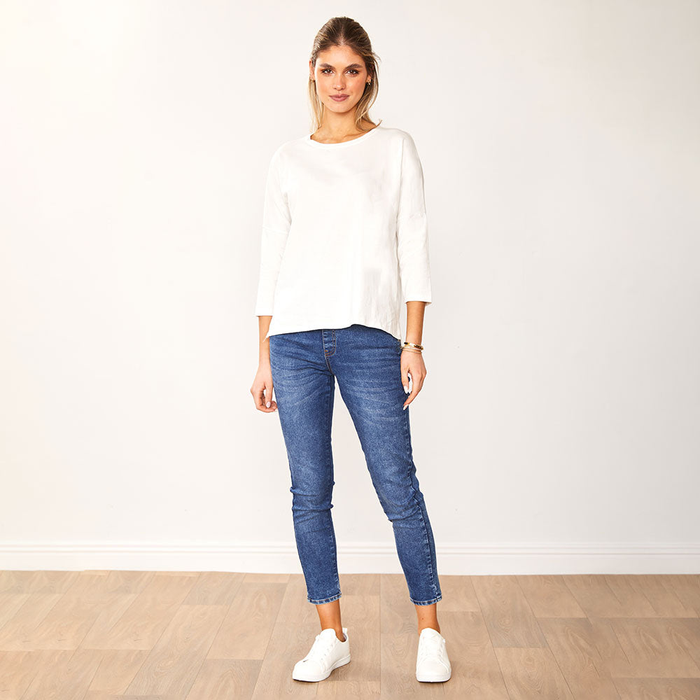 Jasmine Crew Neck Top (White)
