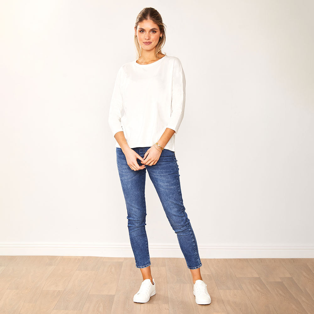 Jasmine Crew Neck Top (White)