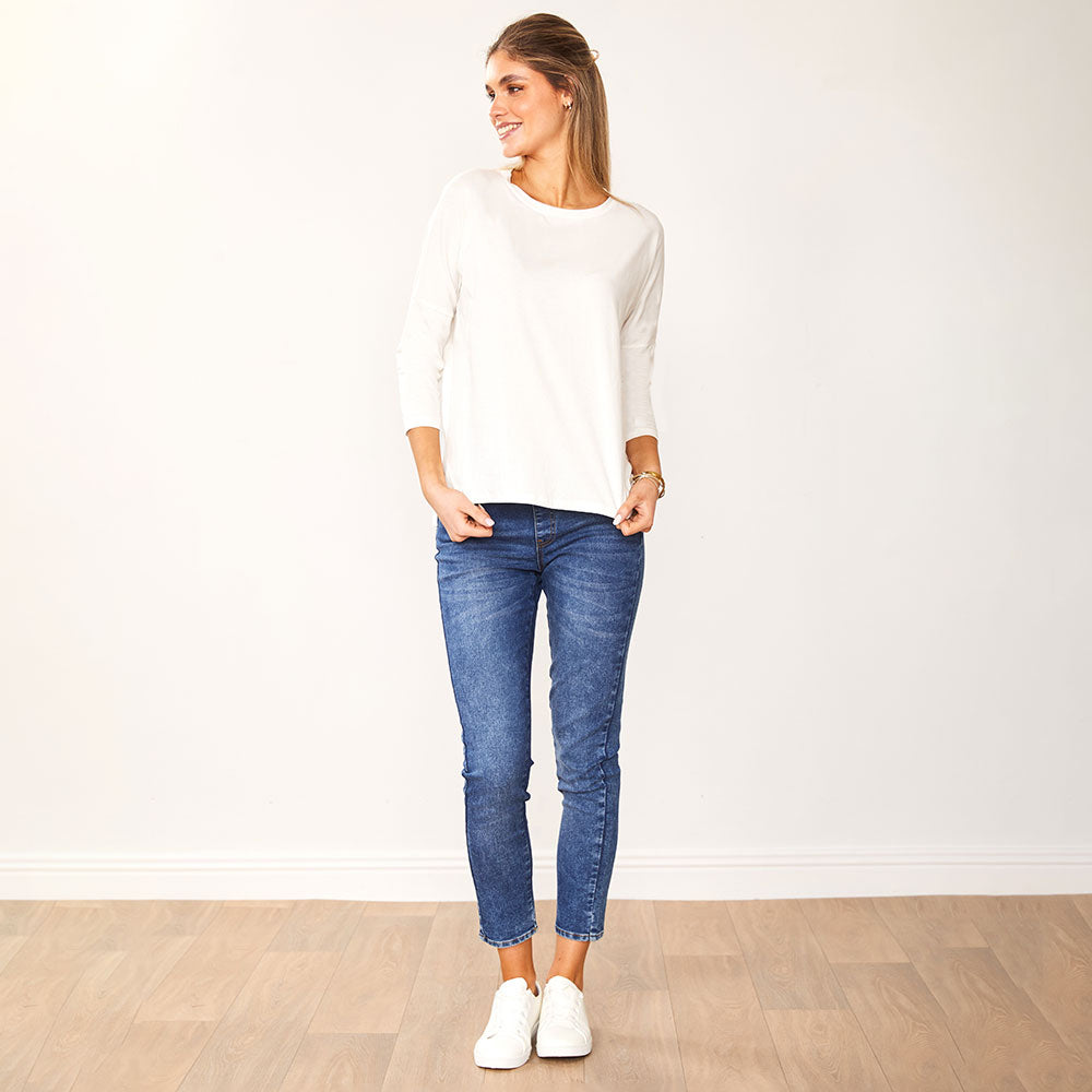 Jasmine Crew Neck Top (White)