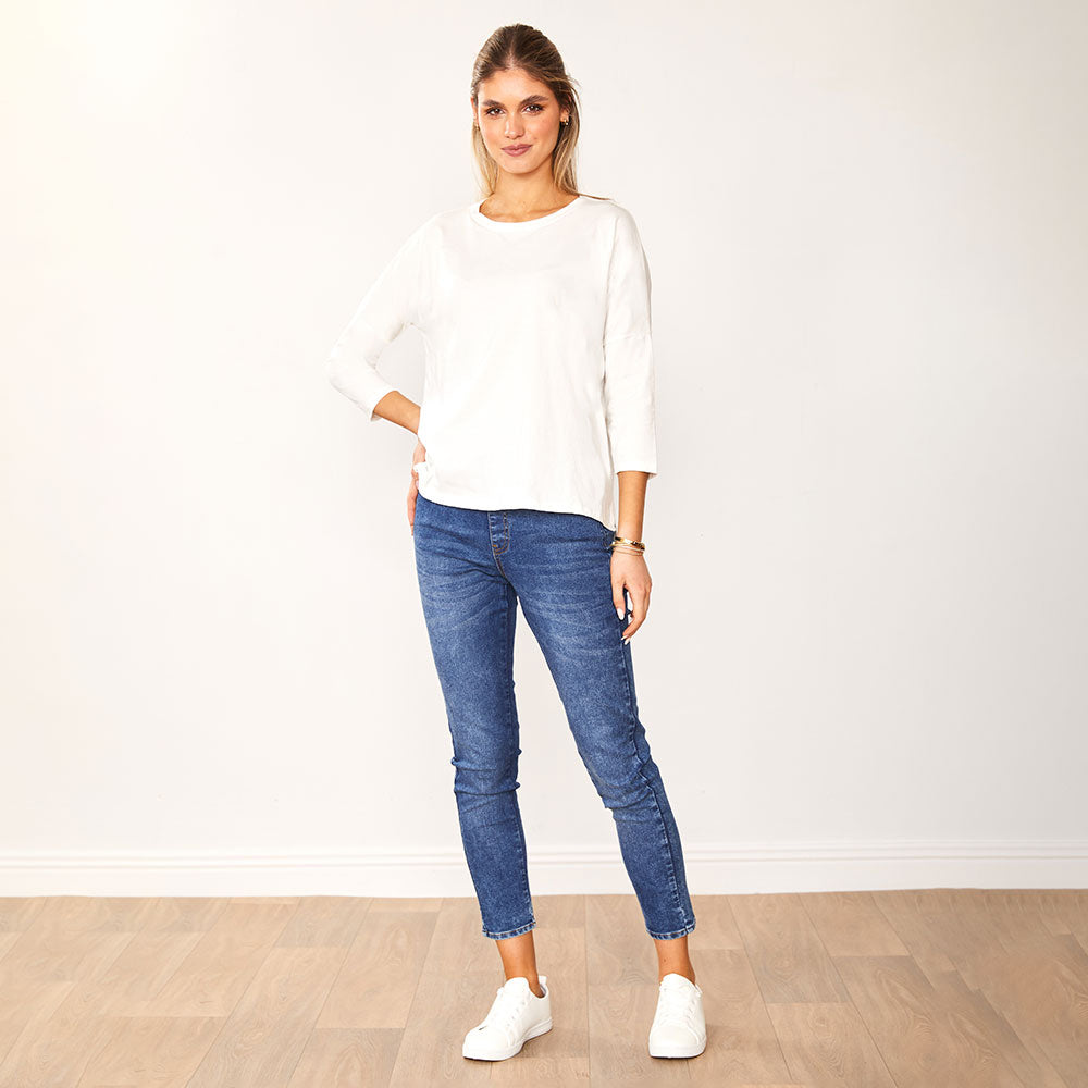 Jasmine Crew Neck Top (White)