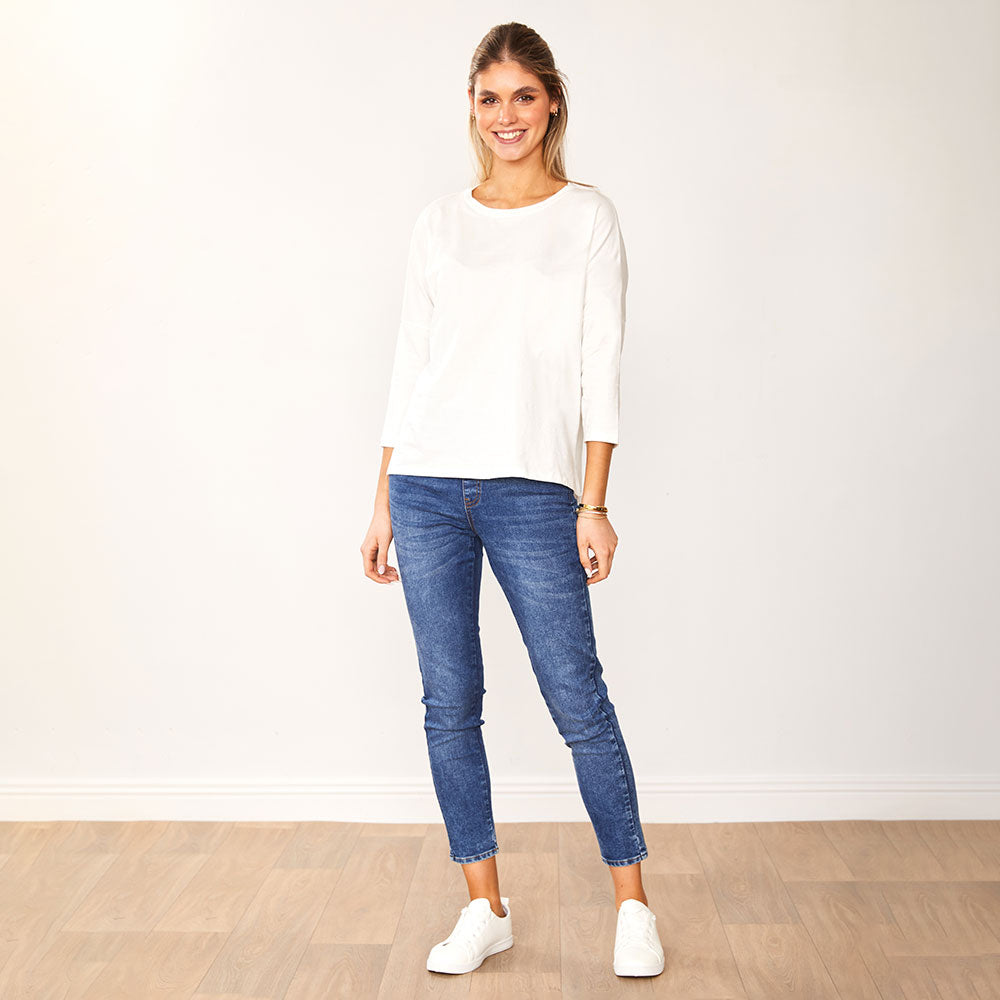Jasmine Crew Neck Top (White)