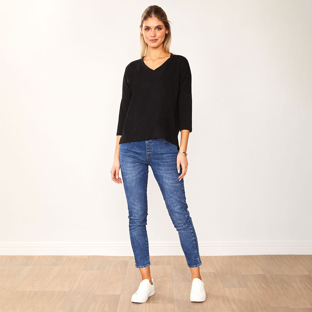 Jasmine V Neck Top (Black)