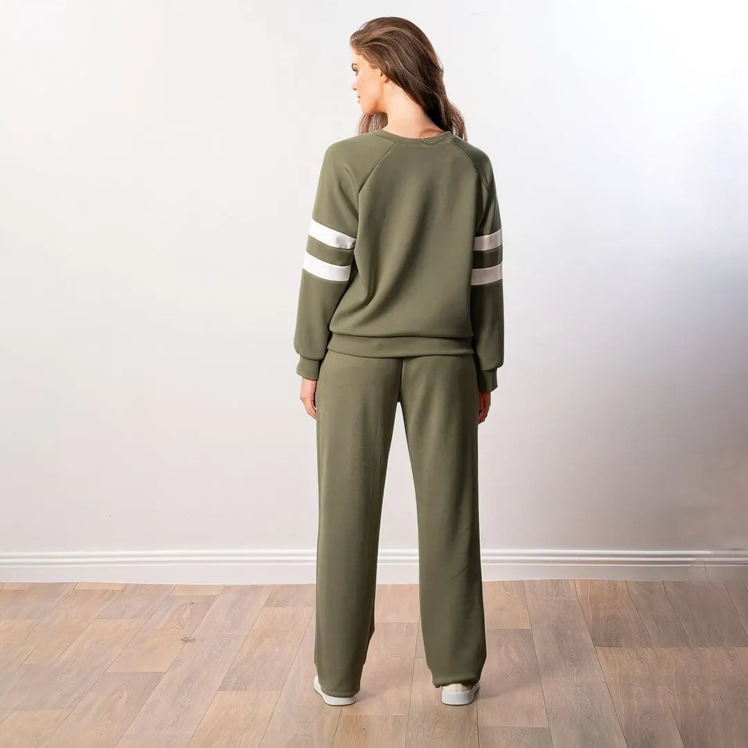 Jasmine Stripe Co-ord in khaki, back view