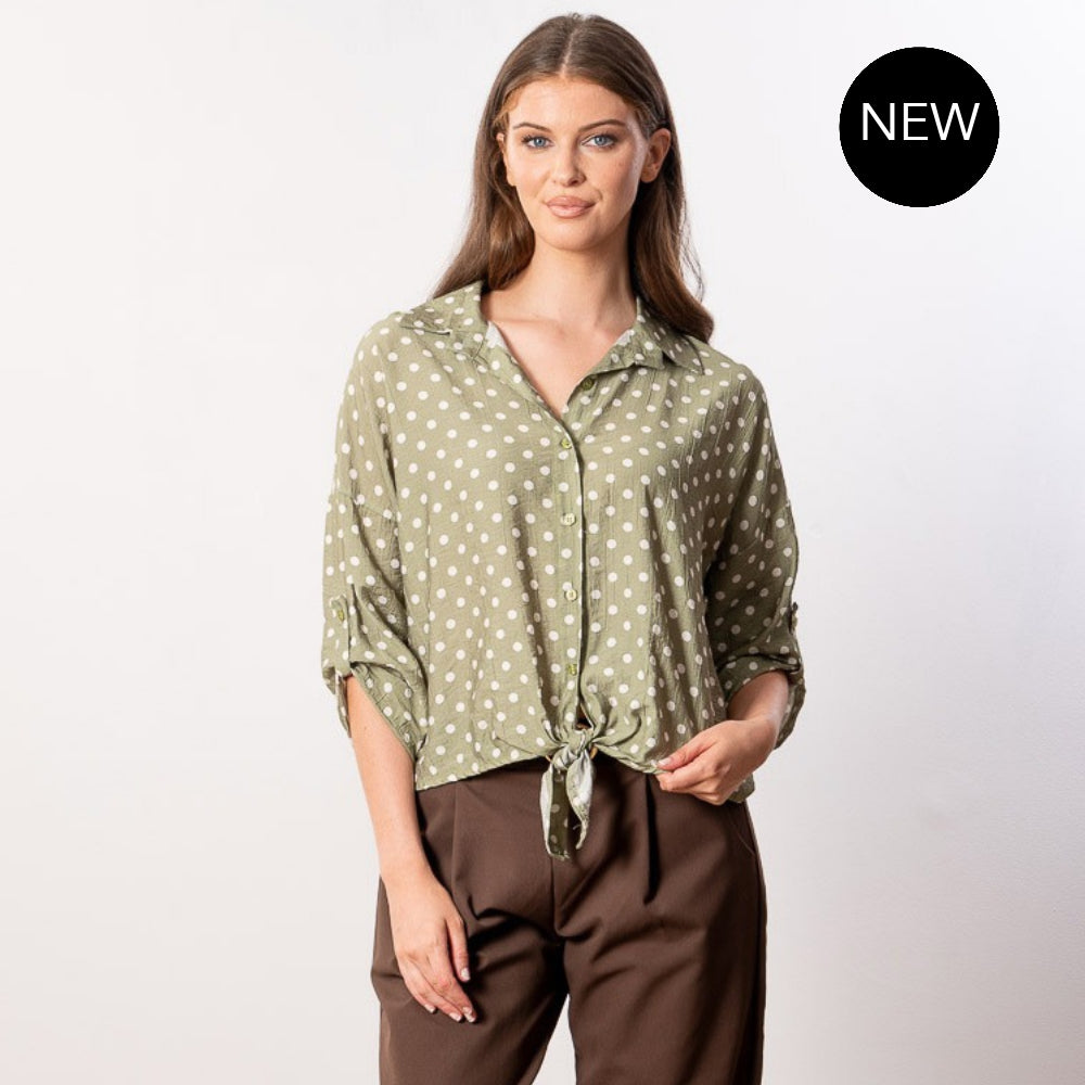 Julia Top (Khaki Polka Dot)