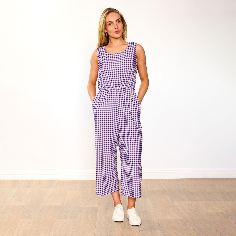 Lottie Jumpsuit (Purple Checkered)