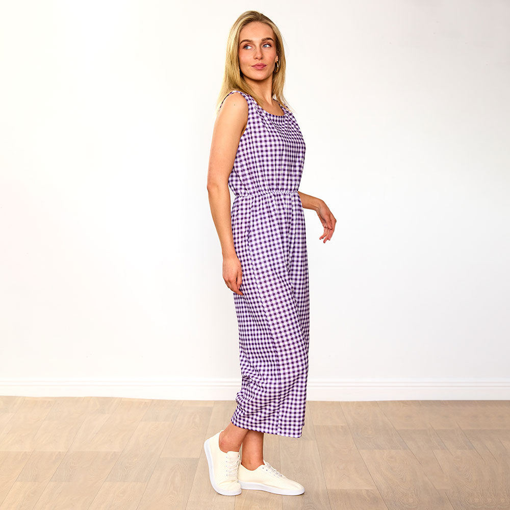 Lottie Jumpsuit (Purple Checkered)