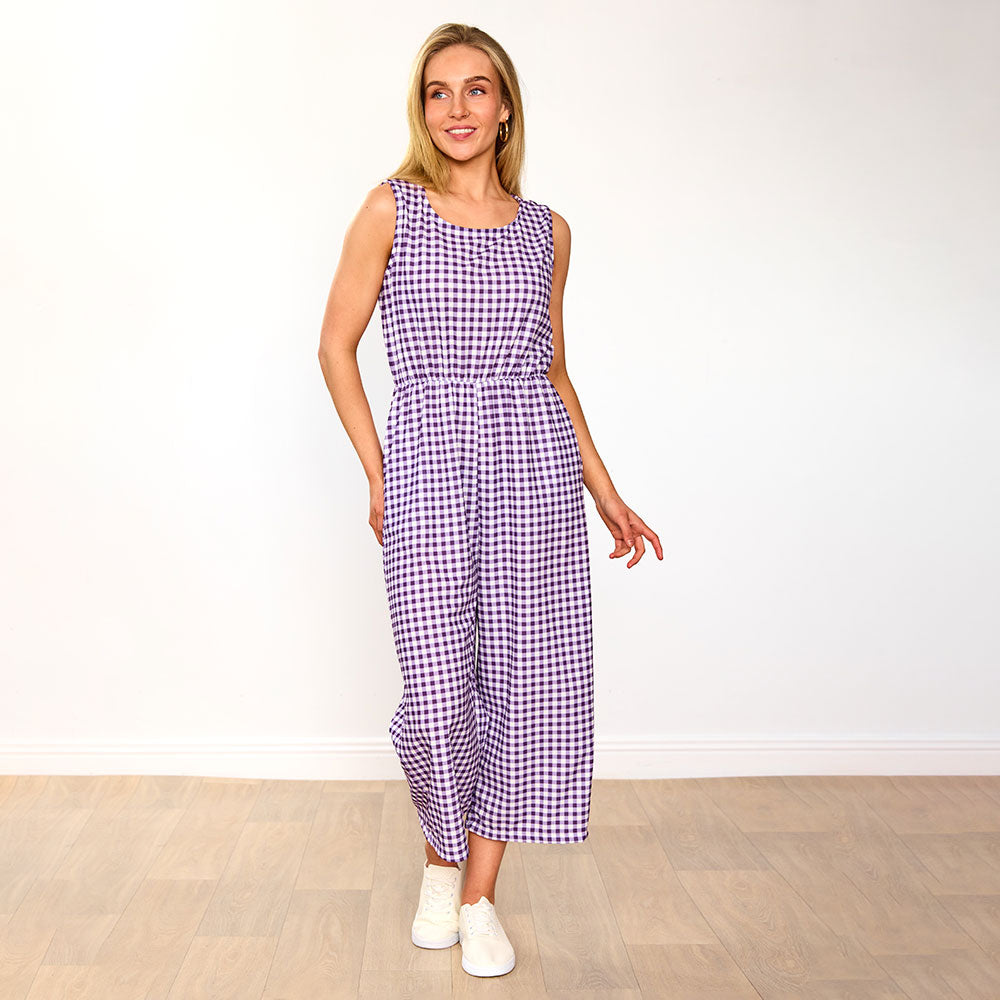 Lottie Jumpsuit (Purple Checkered)