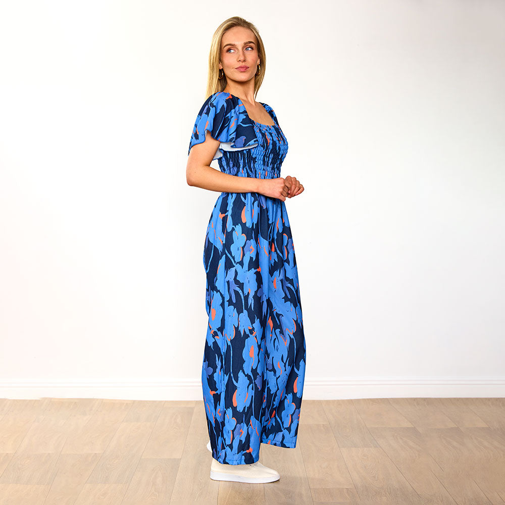 Mara Jumpsuit (Navy/Orange Abstract)