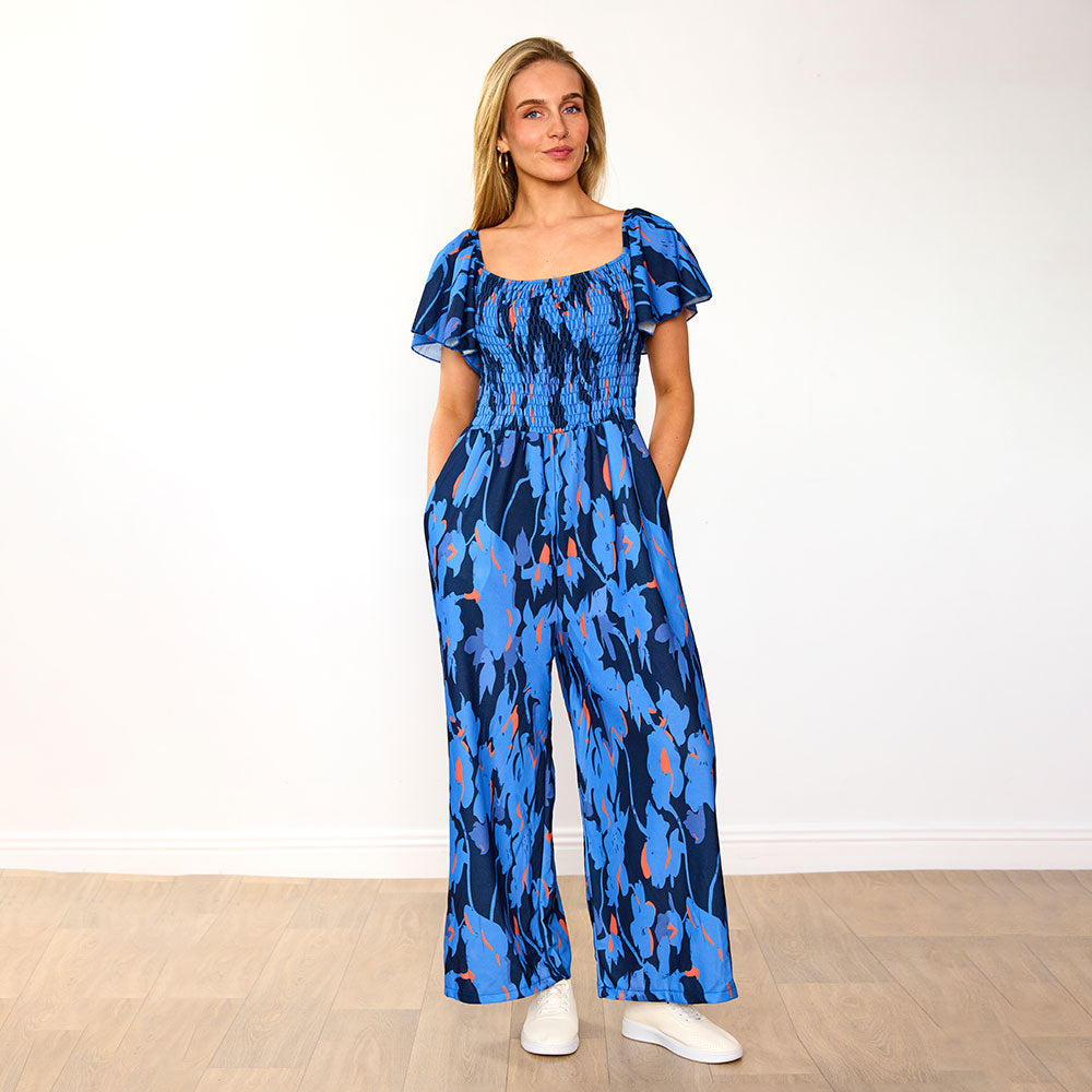 Mara Jumpsuit (Navy/Orange Abstract)