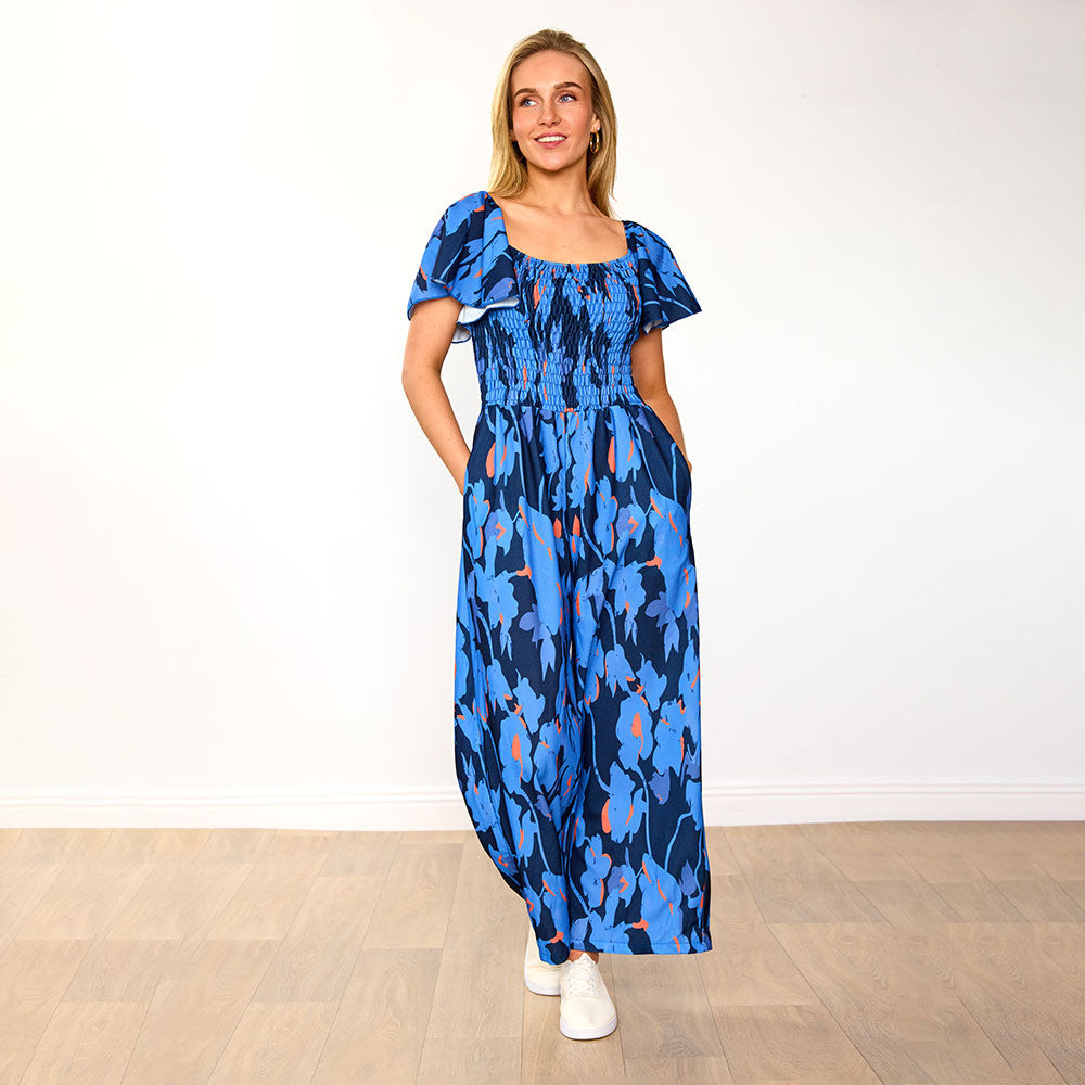 Mara Jumpsuit (Navy/Orange Abstract)