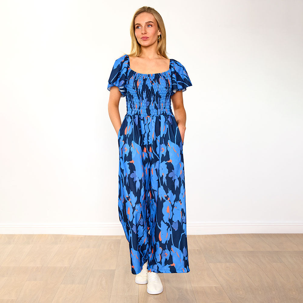 Mara Jumpsuit (Navy/Orange Abstract)