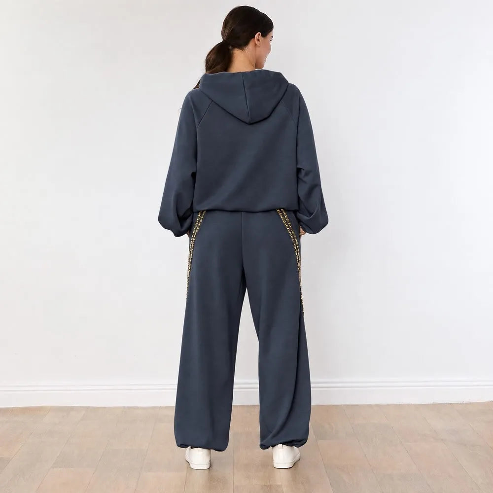 Kaelin Leopard Stripe Co-ord in Navy - back view
