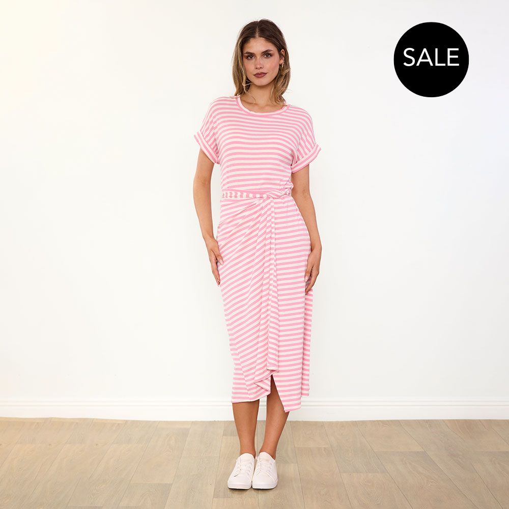 Lenny Dress in pink stripe – women's dress