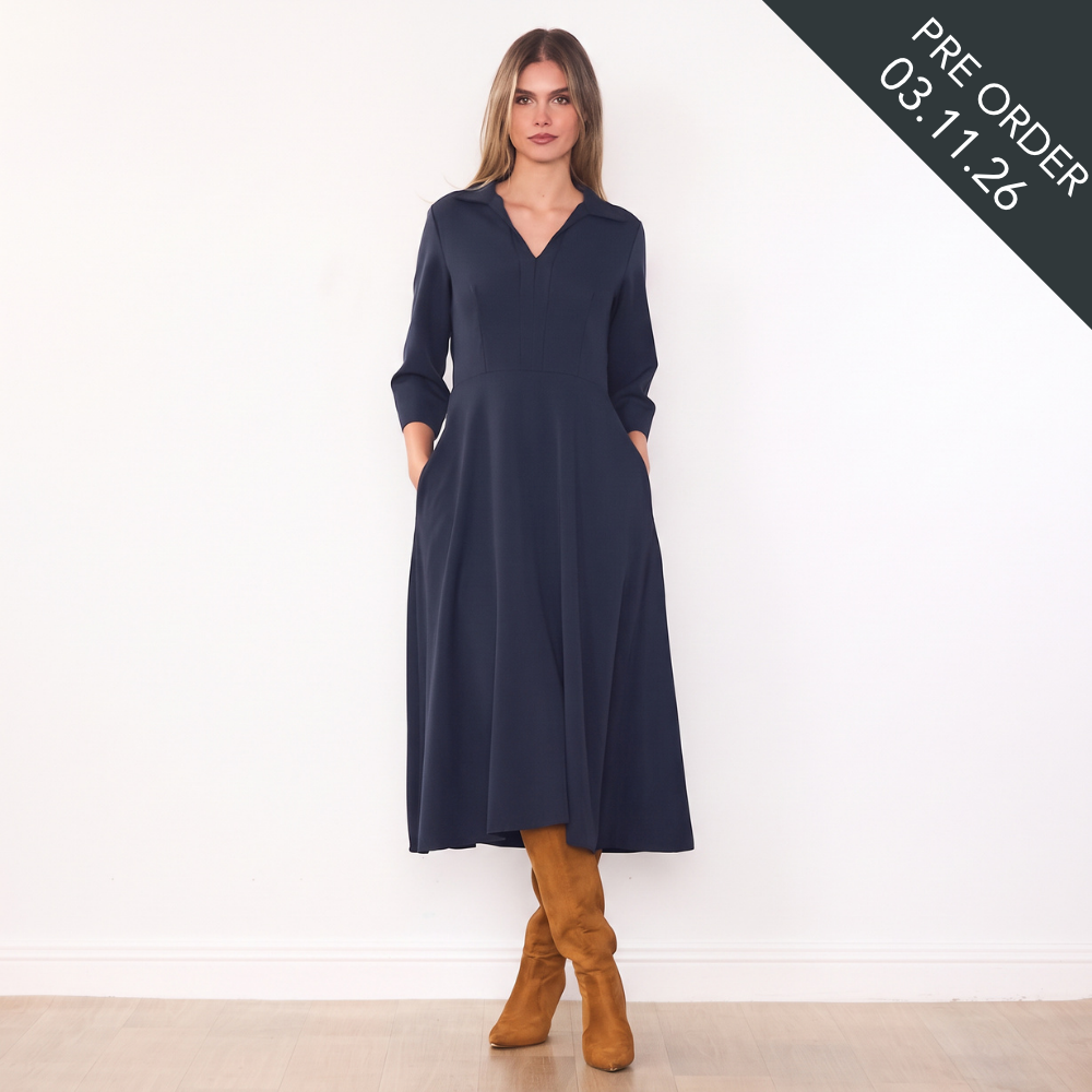 Linda Collar Dress (Navy)