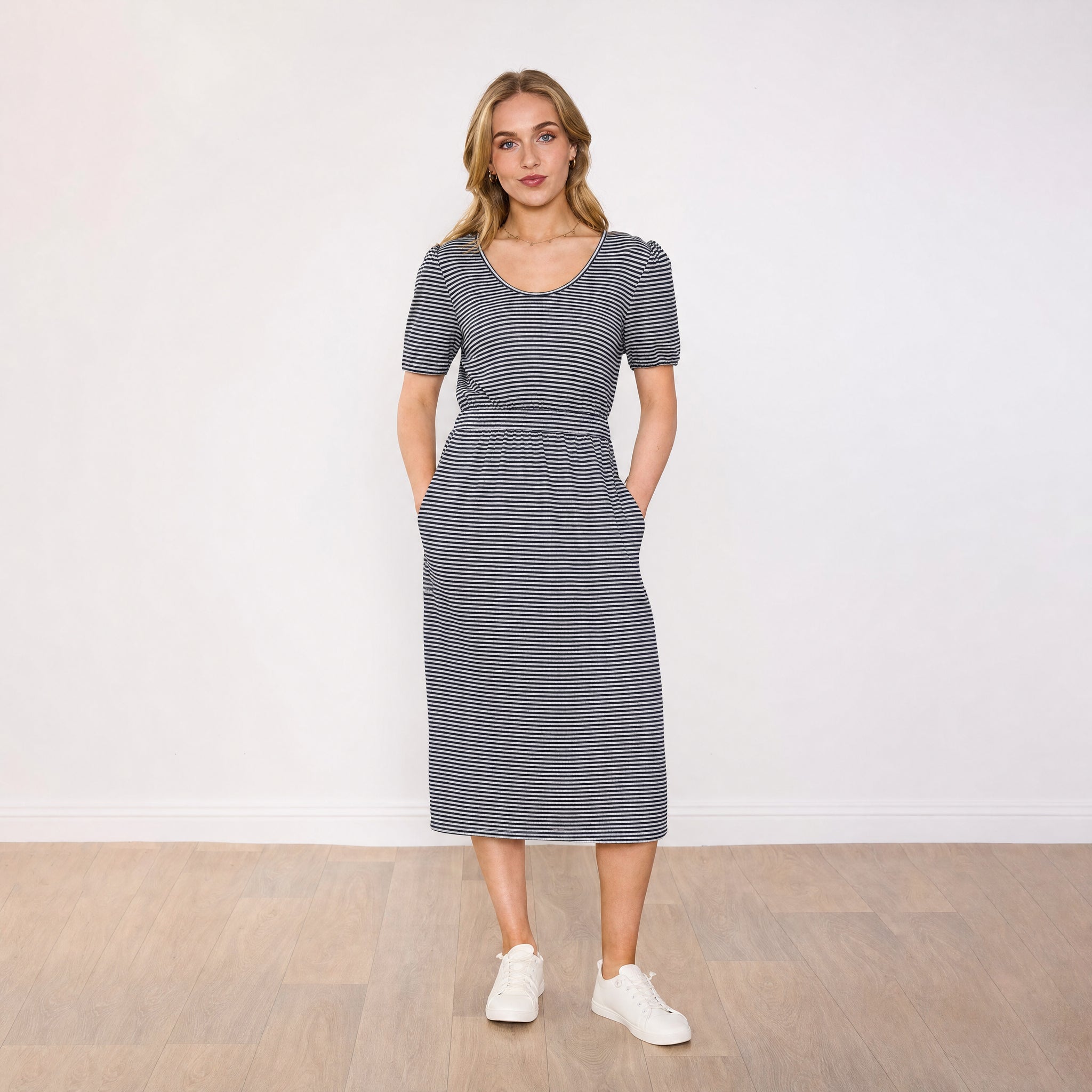 Lois Dress in navy stripe – women's dress – view 5