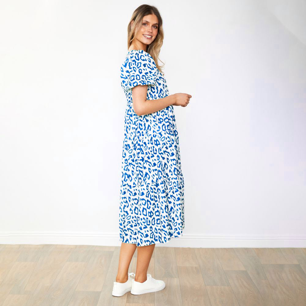Mabel Dress (Leopard Blue)