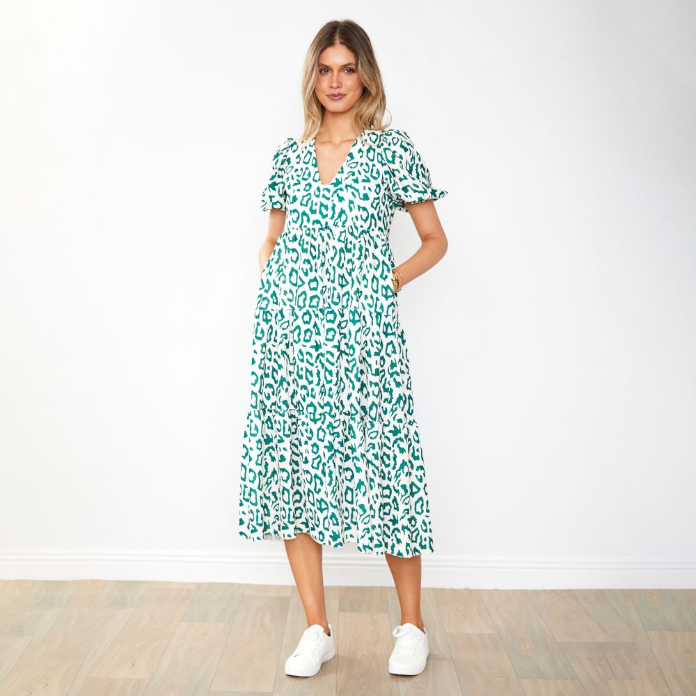 Mabel Dress (Leopard Green)