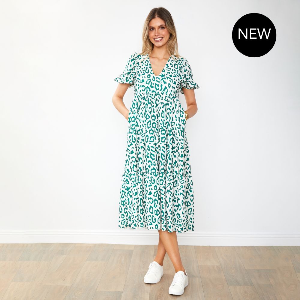 Mabel Dress (Leopard Green)