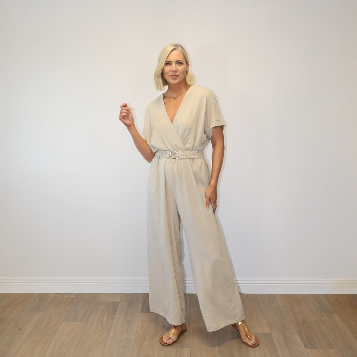 Marbella Belted Jumpsuit (Stone)