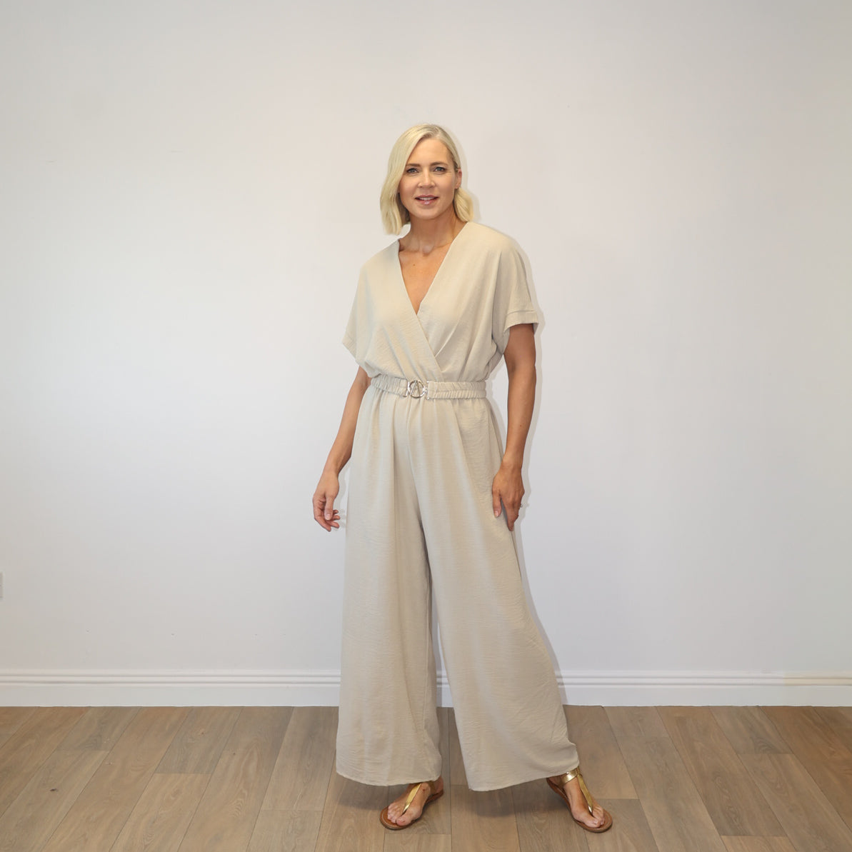 Marbella Belted Jumpsuit (Stone)