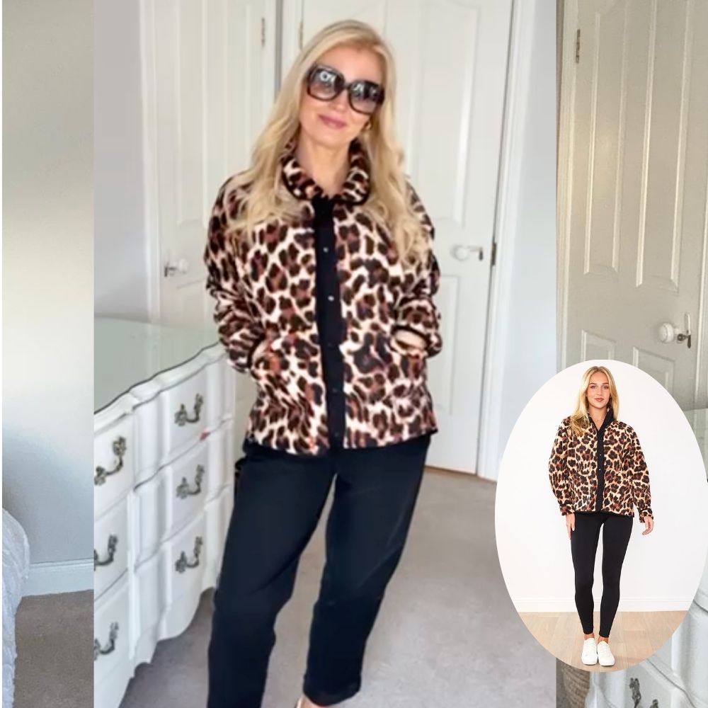 Molly Fleece Jacket (Leopard Print/Black Trim)