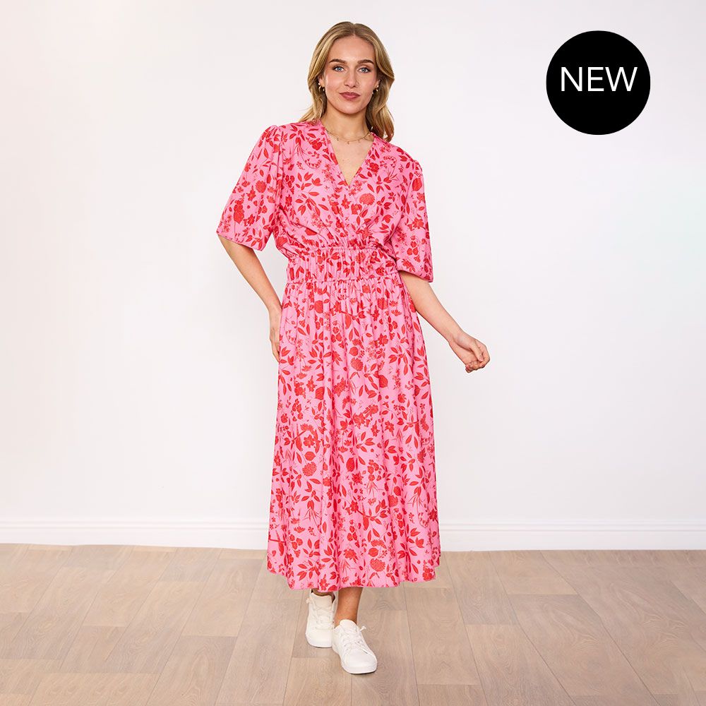 Saoirse Dress in pink raspberry meadow floral print – women's dress