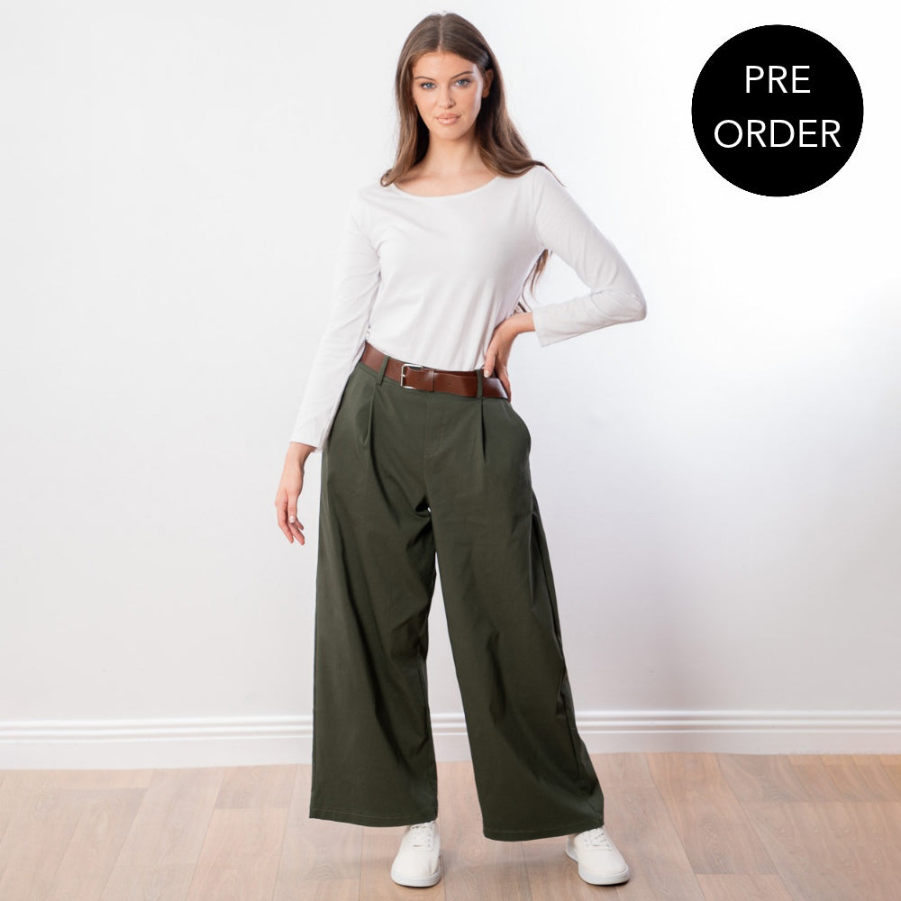 Nora Wide Leg Trousers (Khaki)