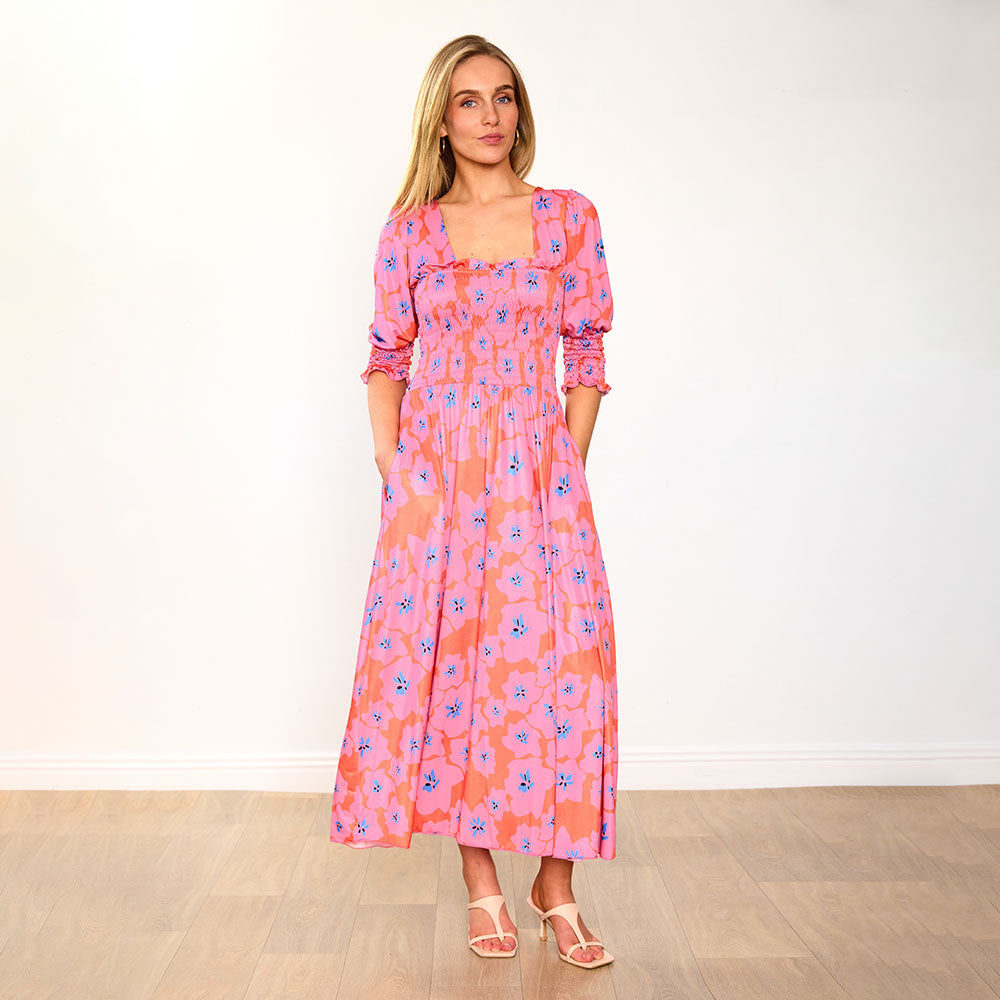 Pixie Dress in pink poppy print – women's dress – view 3
