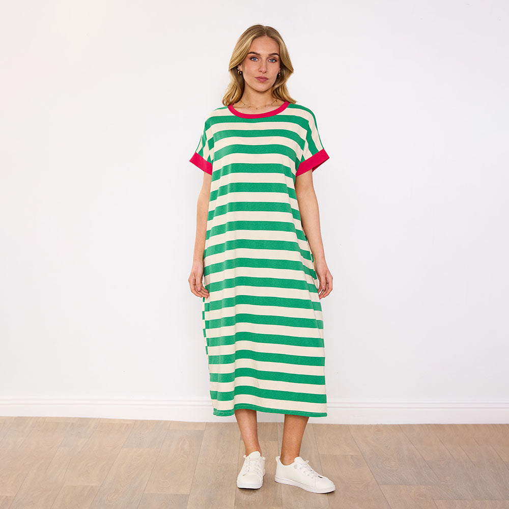 Rachel Dress (Green Stripe/Pink)