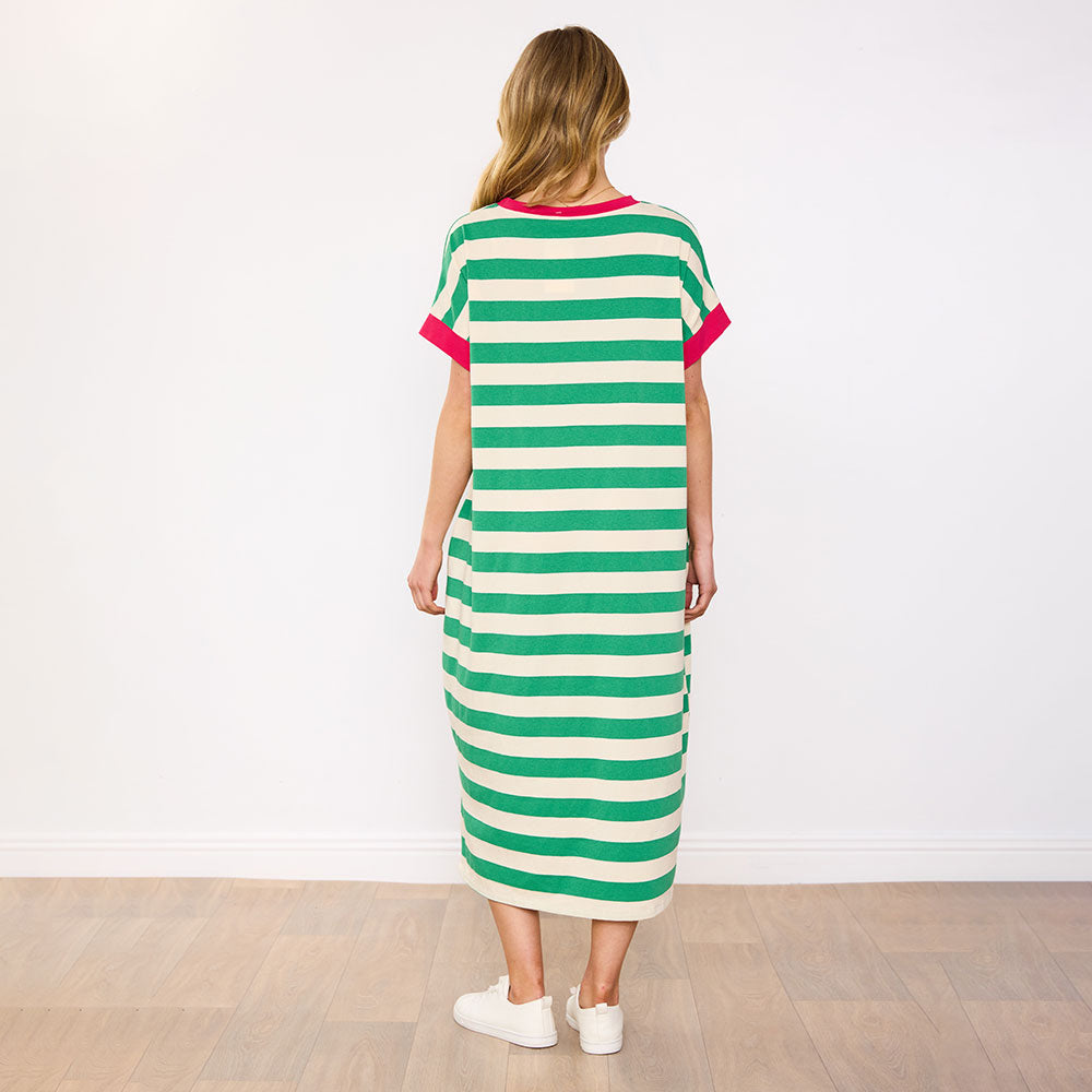 Rachel Dress (Green Stripe/Pink)