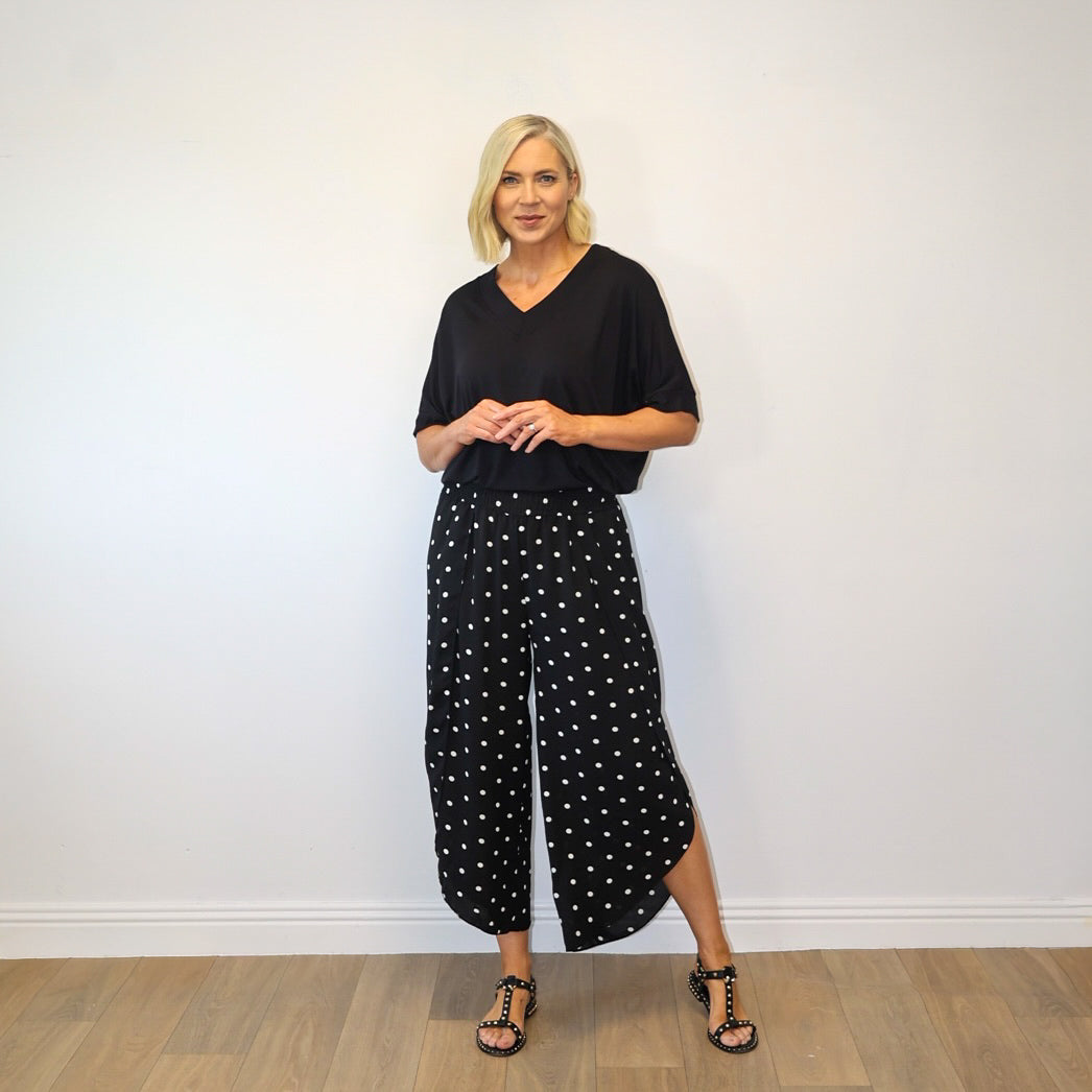 Sasha Wide Leg Pants (Black Polka Dot)