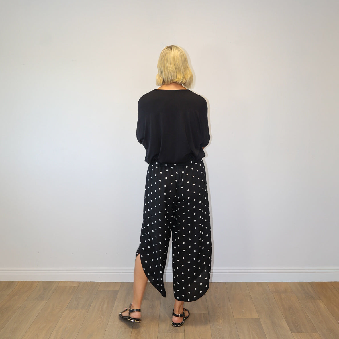 Sasha Wide Leg Pants (Black Polka Dot)