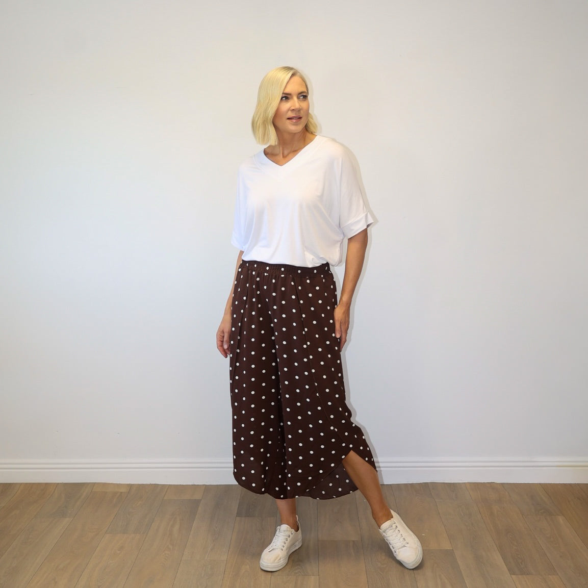 Sasha Wide Leg Pants (Brown Polka Dot)