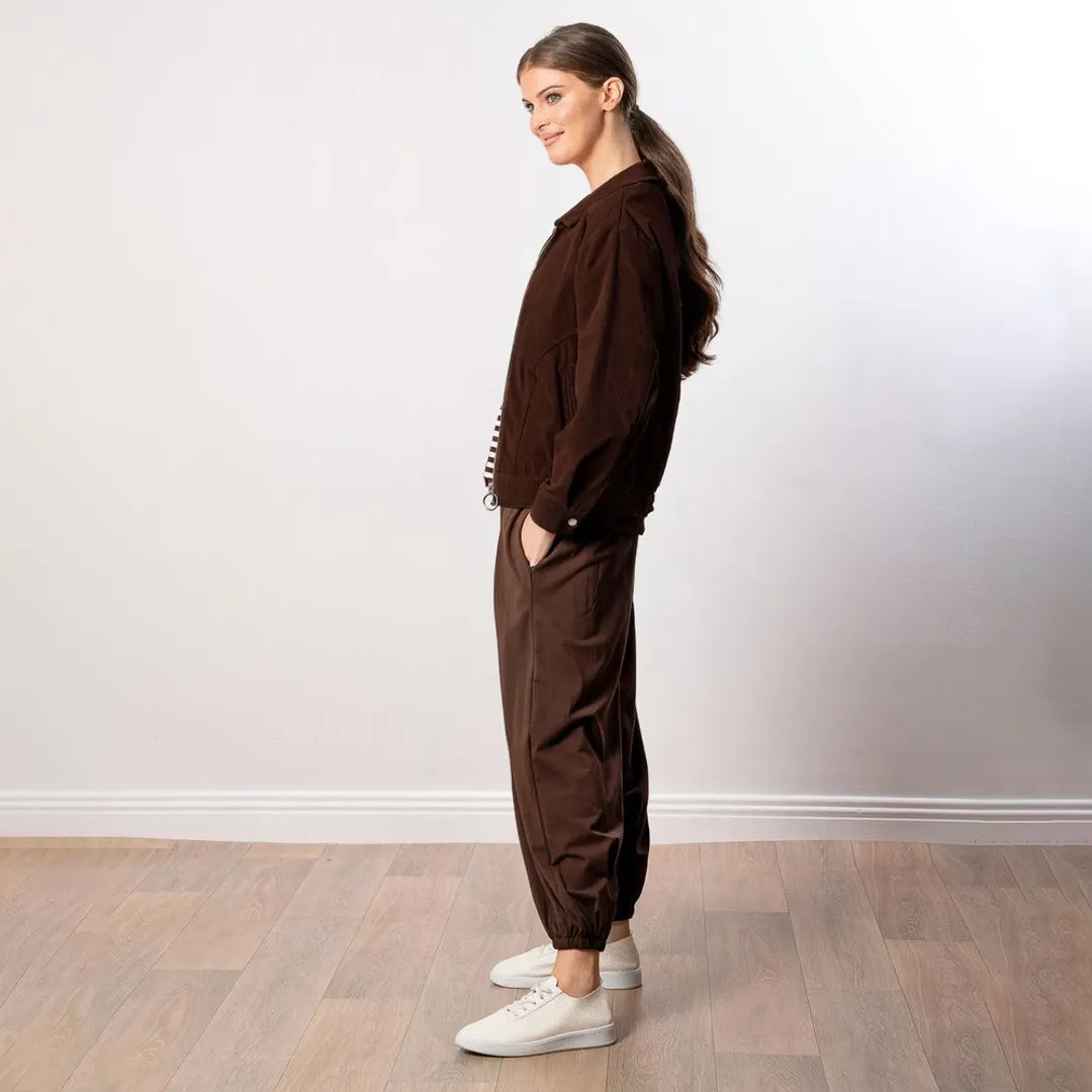 Sydney Jacket in chocolate brown corduroy, side profile view