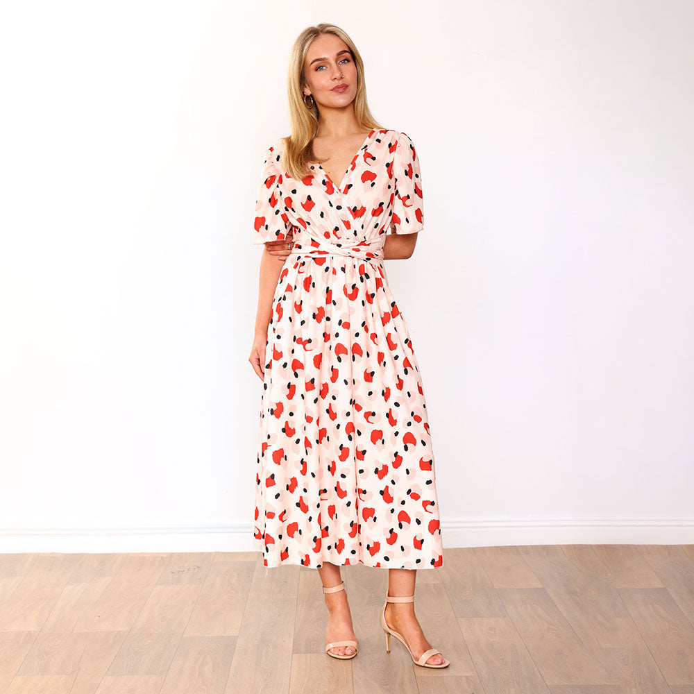 Teagan Dress in peach abstract print – women's dress – view 13