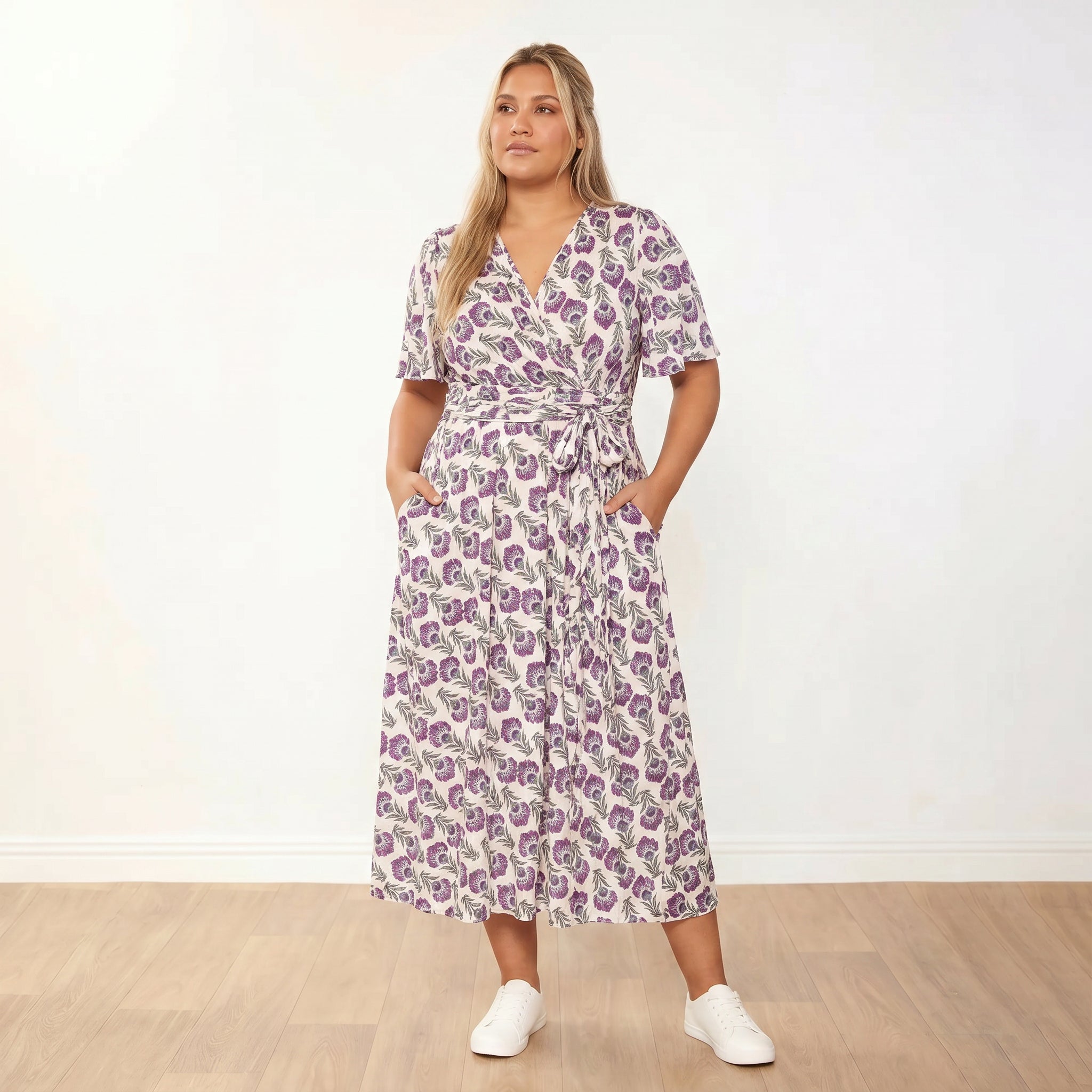 Teagan Dress Safflower Lilac - plus size front view looking up