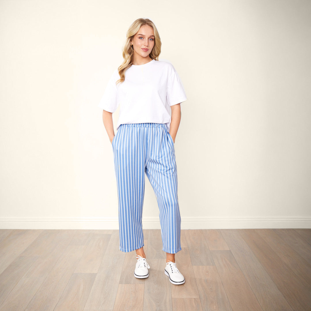 Tessa Trousers (Blue/Grey Stripe)
