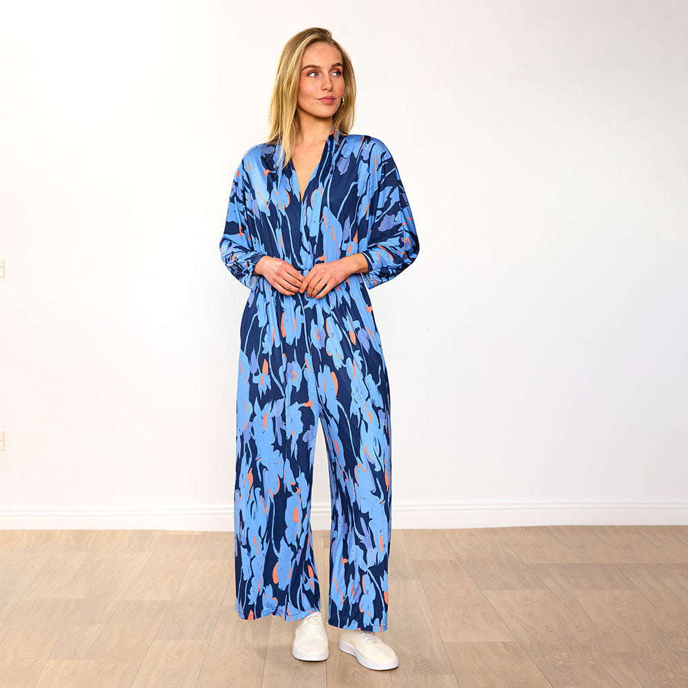Vogue Jumpsuit in navy and orange abstract print – women's jumpsuit – view 6