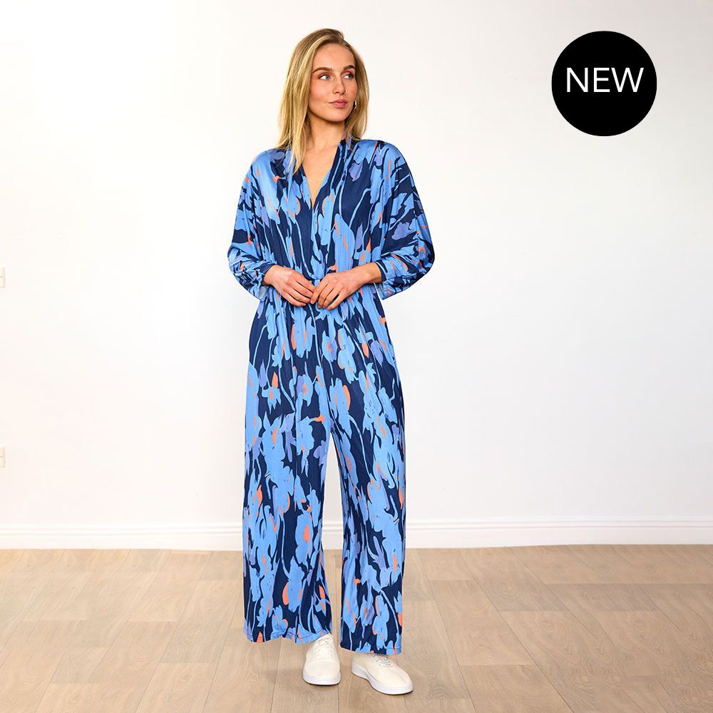 Vogue Jumpsuit in navy and orange abstract print – women's jumpsuit – view 15