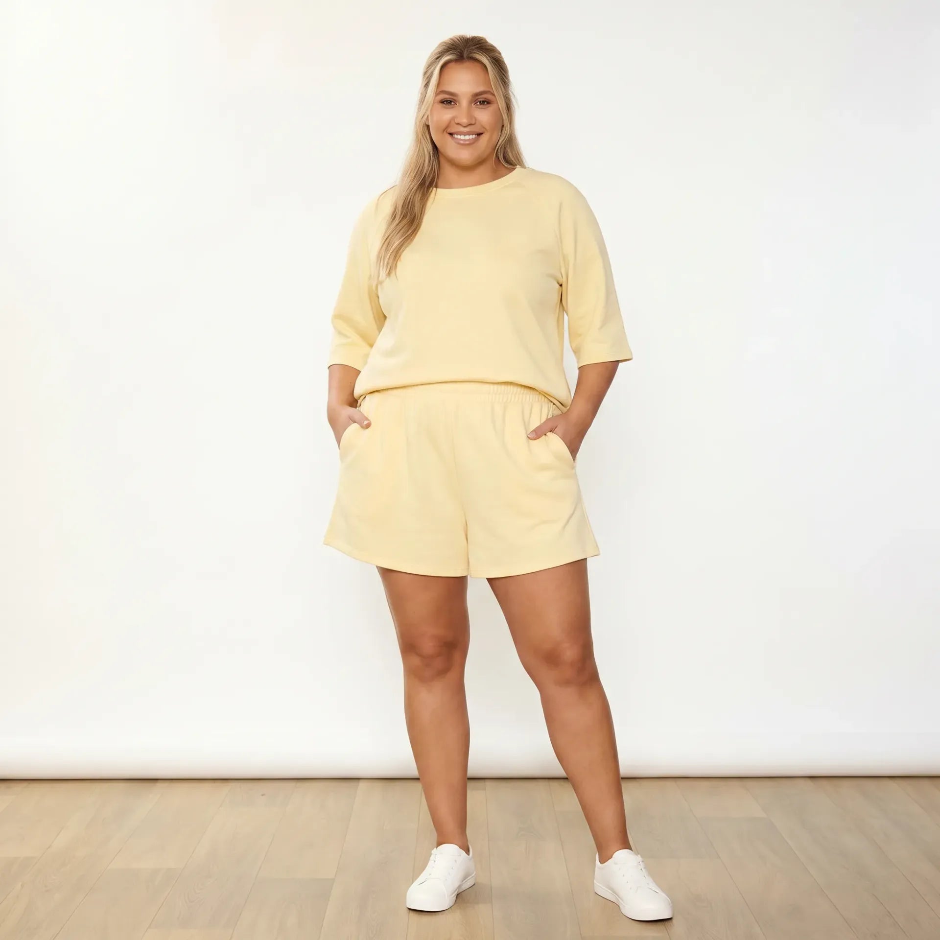 Suki Set Lemon - plus size model front view smiling