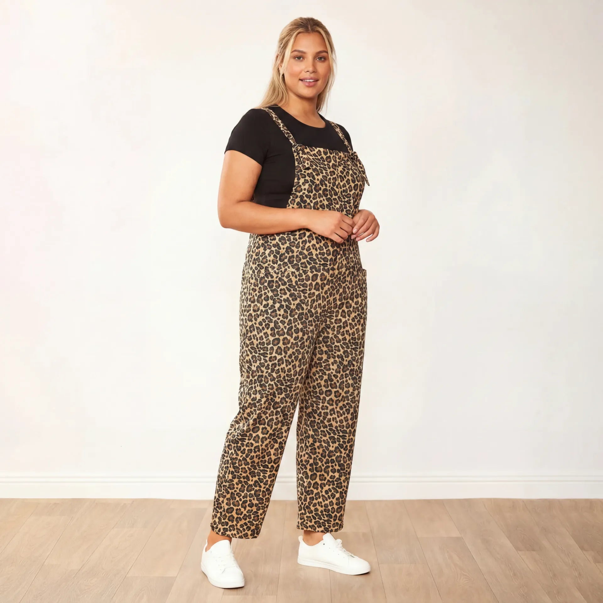 Ashley Dungaree in leopard print – women's dungarees – view 3