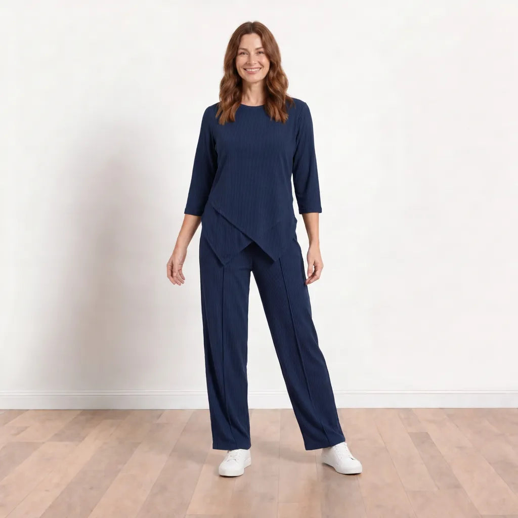 Lily Co-ord in Navy - Relaxed front stance on model Aisling