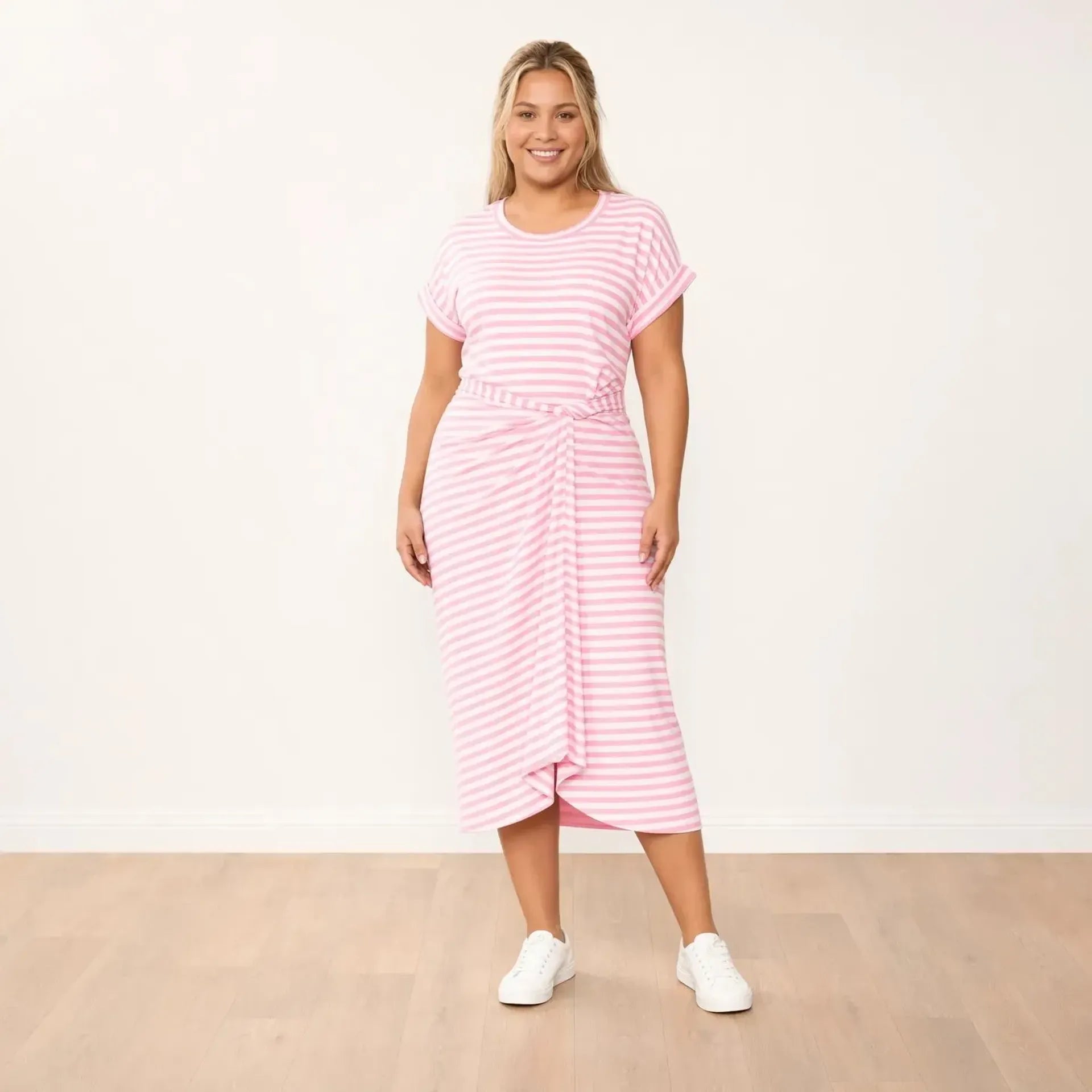 Lenny Dress Pink Stripe - Eliza XXL - Front arms relaxed